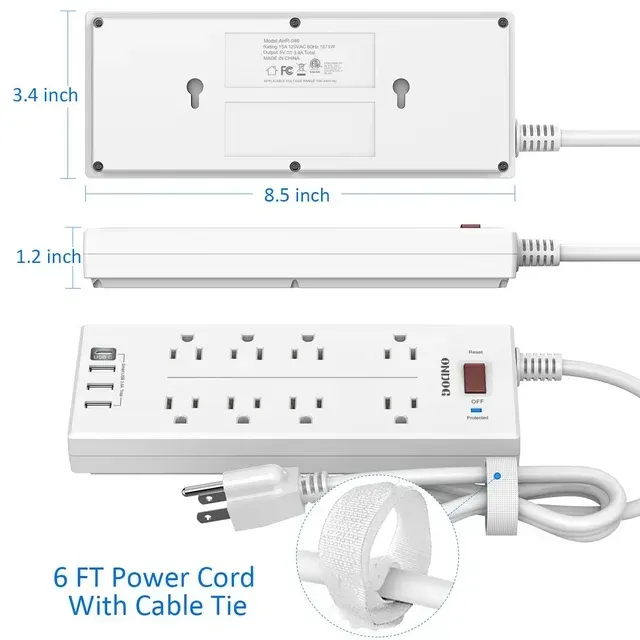 Power Strip Surge Protector with 8-Outlet 4 USB Port