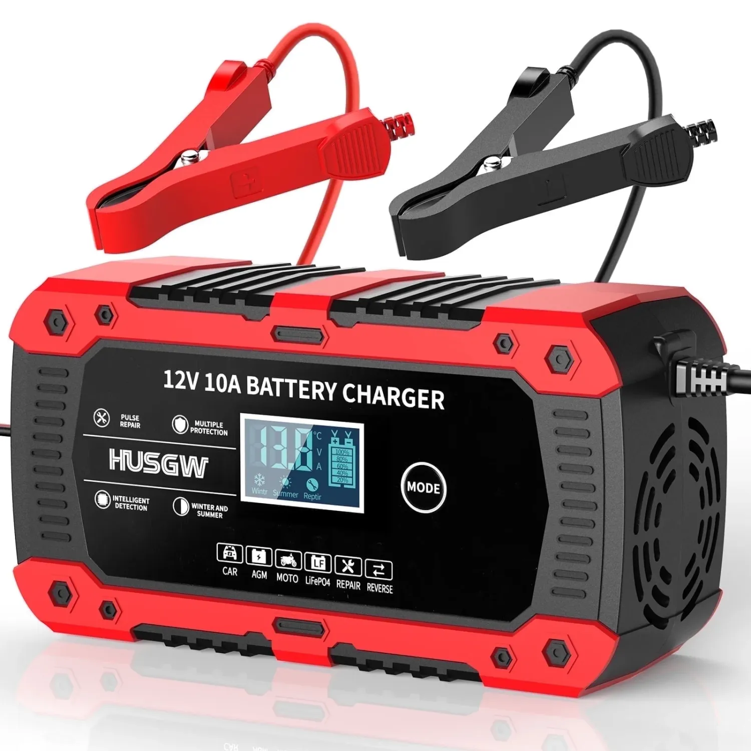 HUSGW 12V 10A Car And Motorcycle Battery Charger