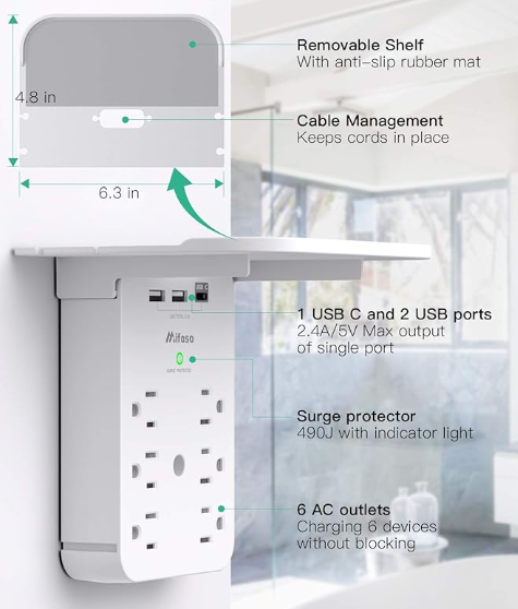 Wall Outlet Extender with Surge Protector
