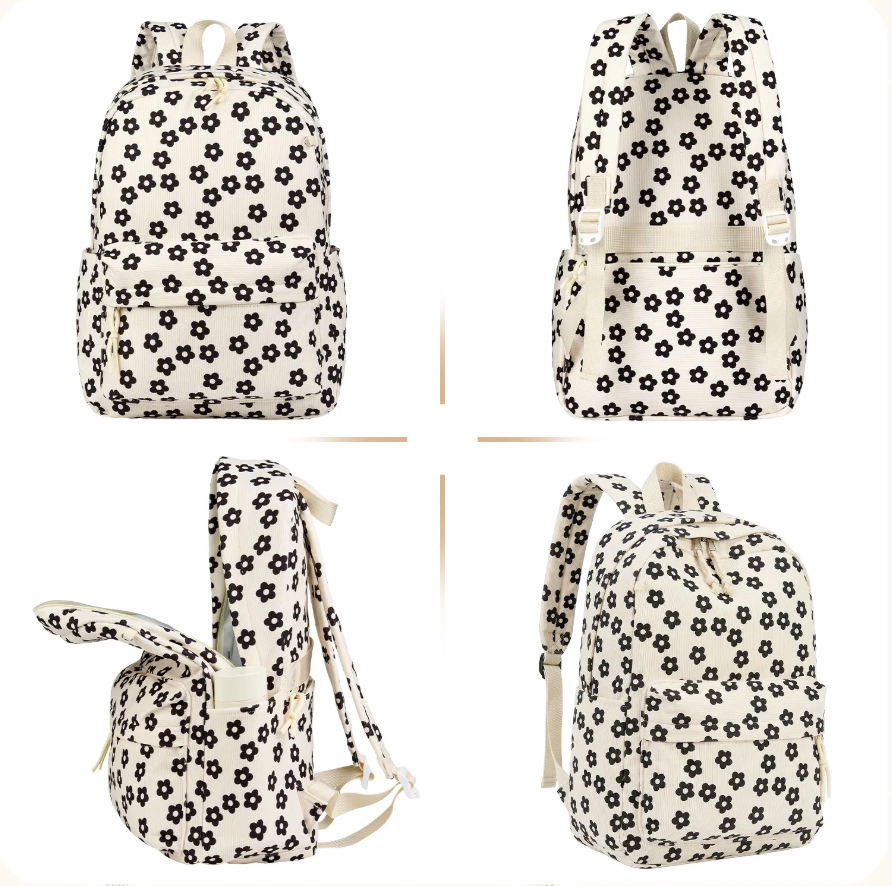 School Backpack - Floral Beige