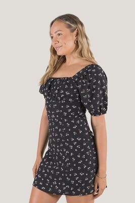 WDR - LUCY WOMENS PUFF SLEEVE DRESS - FLORAL BLACK