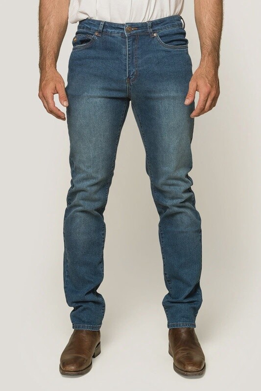 MJE - BURKE MENS JEAN TAPERED SLIM LEG MID BLUE