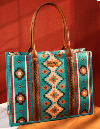 BGS - Wrangler Southwestern Canvas Wide Tote - Turquoise