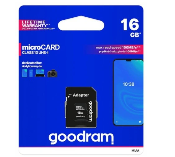 Atminties kortelė MicroSDHC 16Gb + SD adapteris