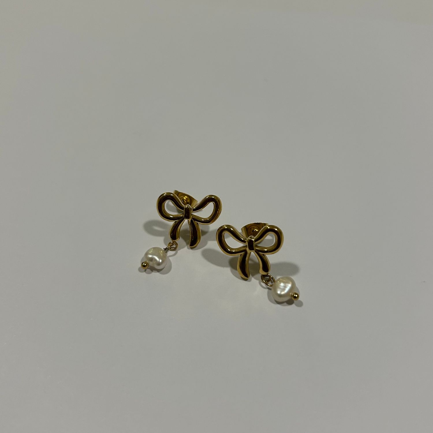 Gold Plated Bow and Pearl Earrings
