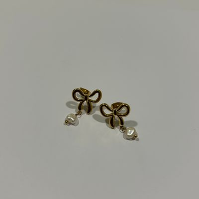 Gold Plated Bow and Pearl Earrings