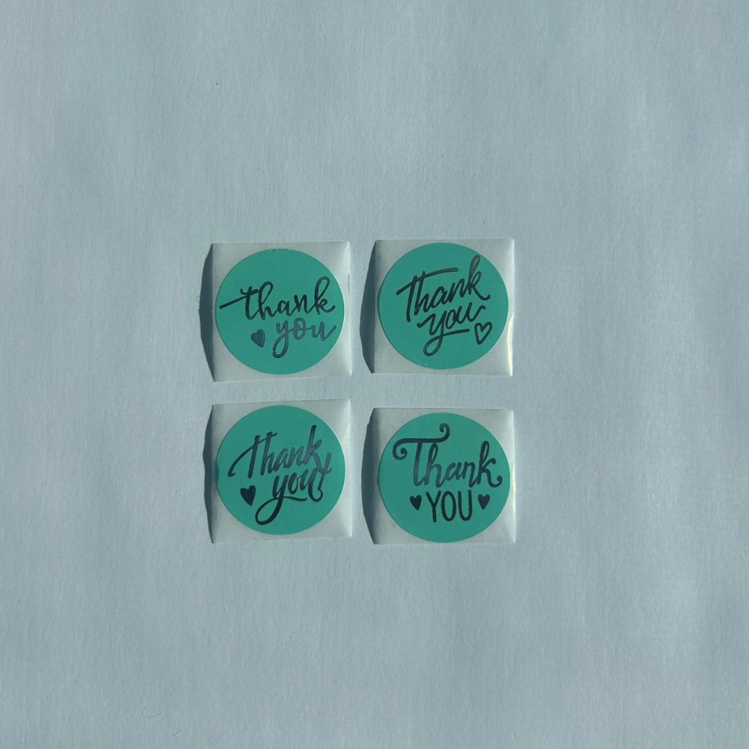 1" Turquoise Thank You Stickers x 100