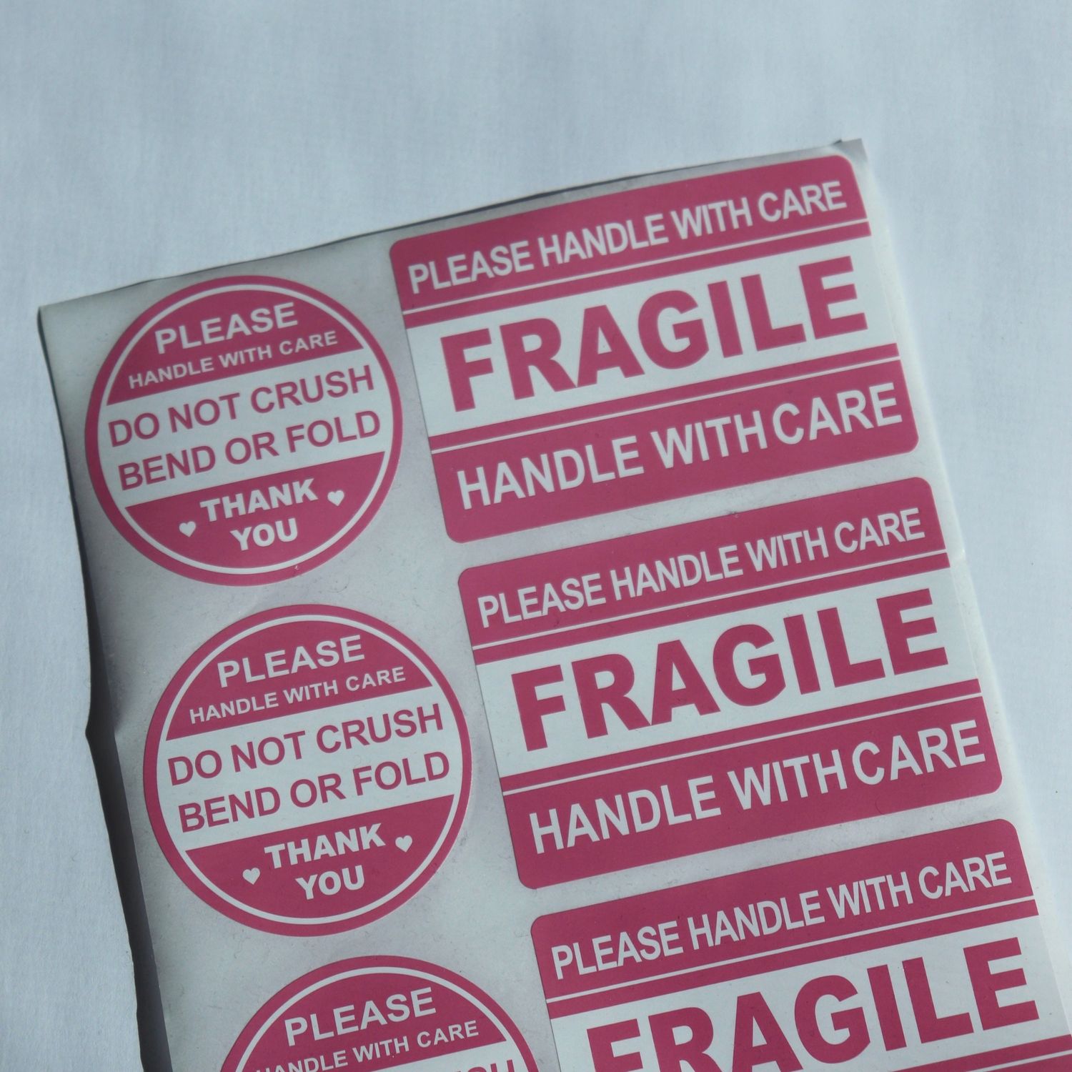 Pink Fragile Stickers (8 per sheet)