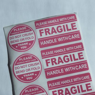 Pink Fragile Stickers (8 per sheet)