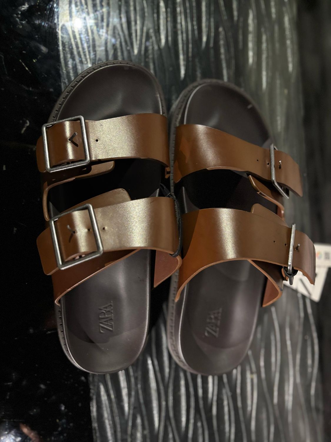 Zara DOUBLE STRAP SANDALS - Dark tan
