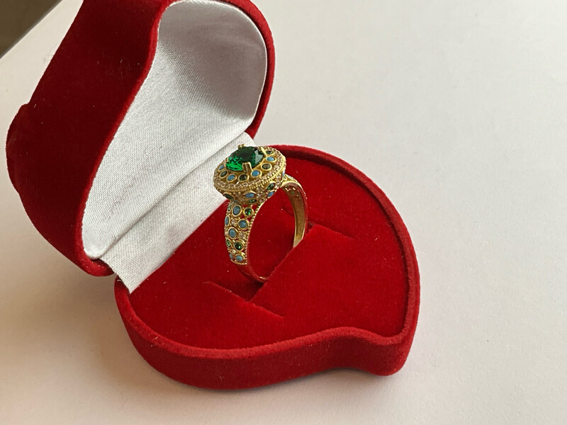 Ring 3D Sultan 18K Ring große Nr 60.5 sentetic esmerald und turkuaz schöne dizayn 