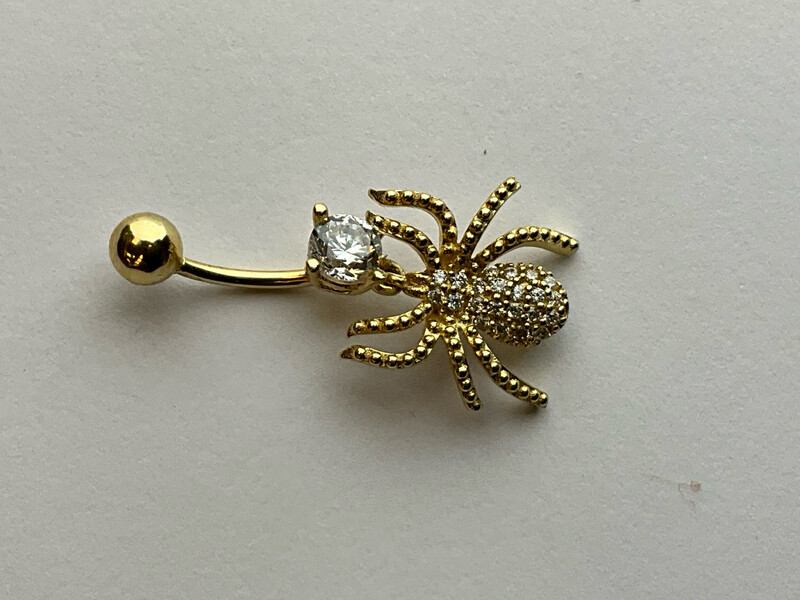 Banane  Spinne zwei Kugeln Kristall  bauchpiercing Gold 585