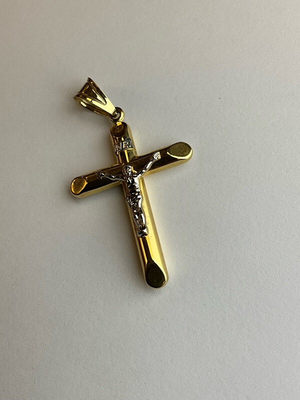 KREUZ unisex 18K GELB UND WEİSS GOLD läng 5 cm bereit 3 cm dick 0.3mm halb massiv 