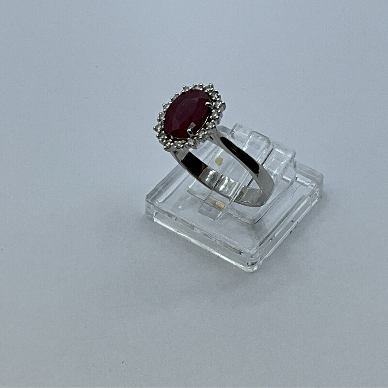 RING ECHT RUBİN UND DİAMANT KLASSİCHER STİL 18K WEİSS GOLD  SİZE  54 