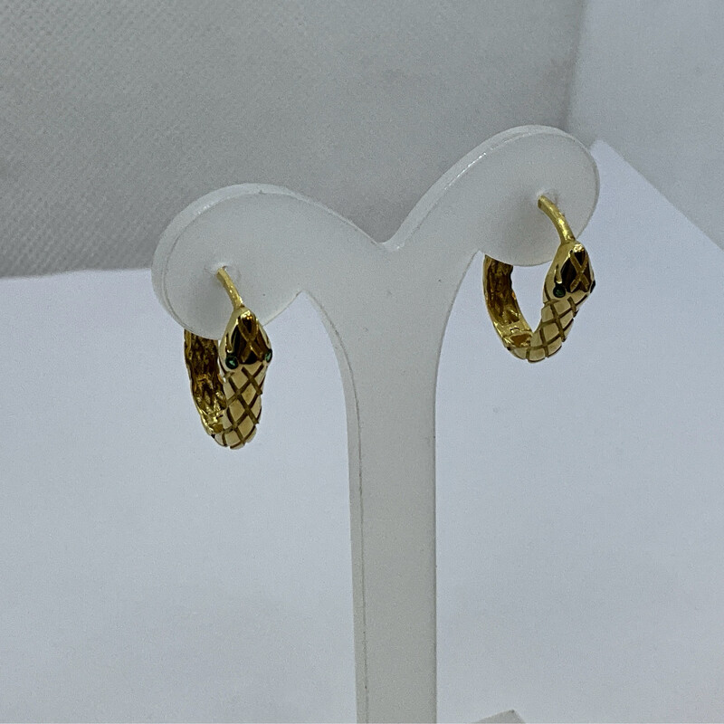 Schlange  Ohrring mit grüne Augen 18K Gold Läng 1.5 cm /1 cm 