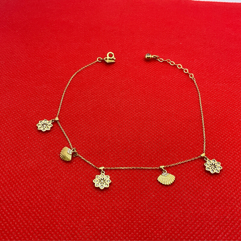 Fusskette mit Anhänger 14K Gold Läng 26 cm
