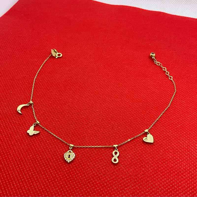 Fusskette mit Anhänger 14K GOLD Läng 26 cm 