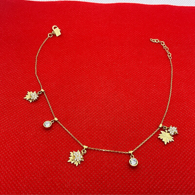 FUẞKETTE MiT VERSCHIEDENE ANHÄNGER 14K GELBGOLD LÄNG 25 CM 