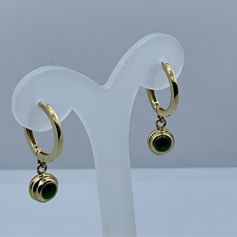 Ohrring mit grüne Augen 14K Gold Läng 2.5 cm 