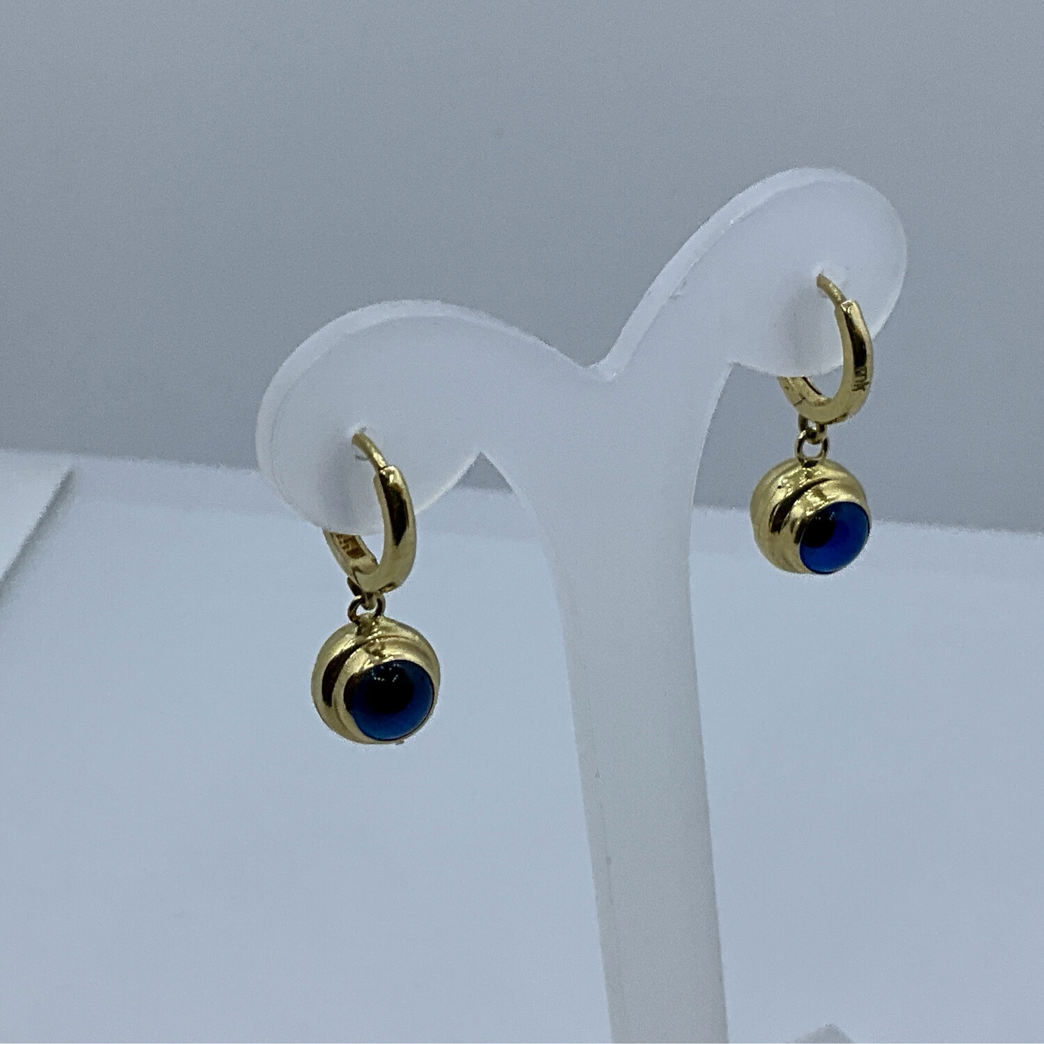 Ohrring blauen Augen Gold 14K Läng 2 cm 