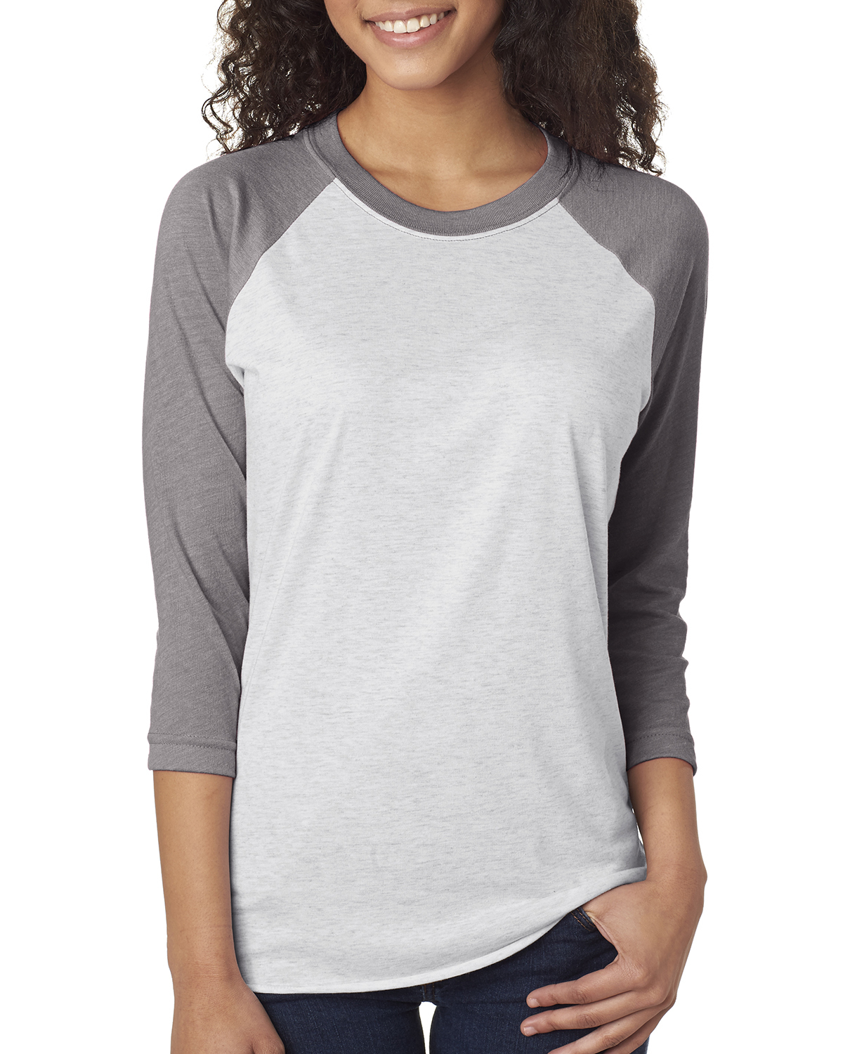 NL6051 - TRI-BLEND UNISEX 3/4 RAGLAN, TShirt Color: VENECIAN GREY/HEATHER WHITE