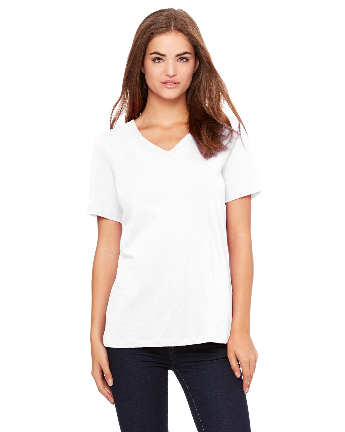 6405 Bella + Canvas Ladies&#39; Relaxed Jersey Short-Sleeve V-Neck T-Shirt, TShirt Color: white