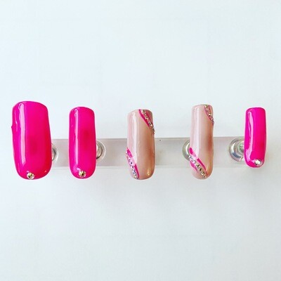 Bright Pink/Nude Bling Press-on Nails
