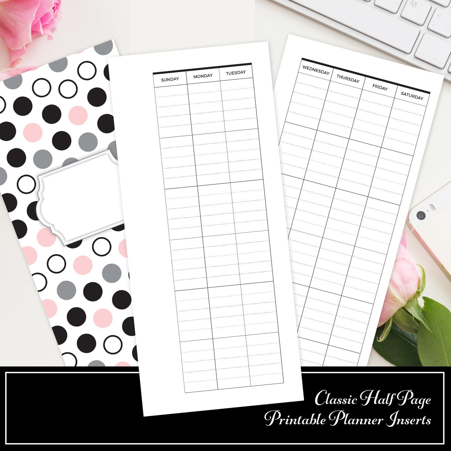 classic half sheet lined undated monthly printable planner insert