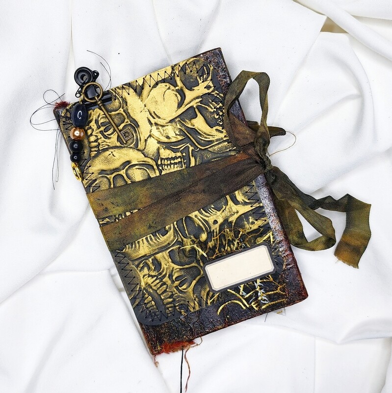 Golden Skulls Mini Handmade Halloween Gothic Style Junk Journal
