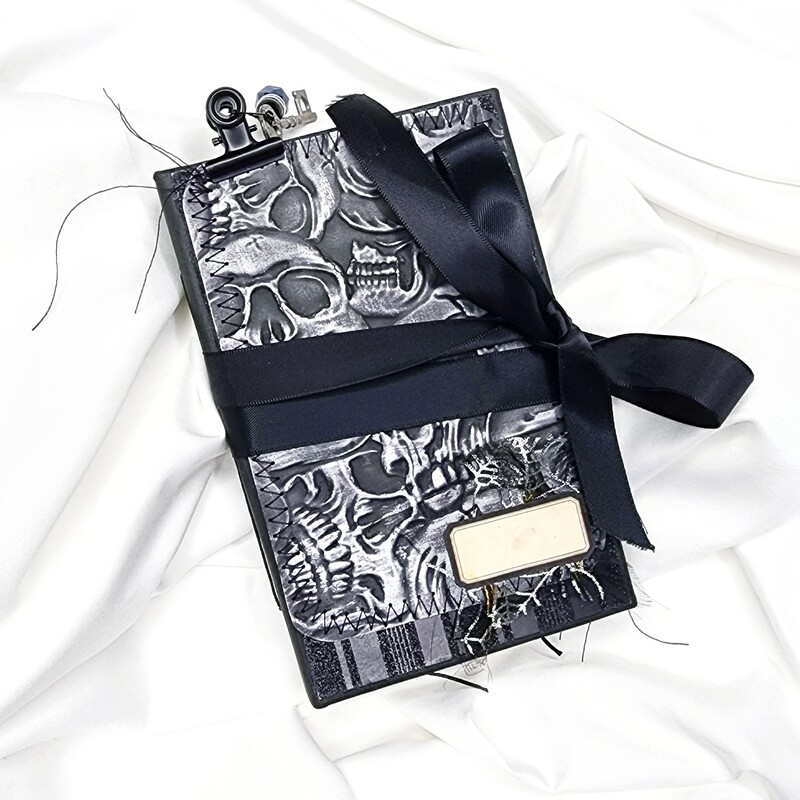 Silver Skulls Mini Handmade Halloween Gothic Style Junk Journal