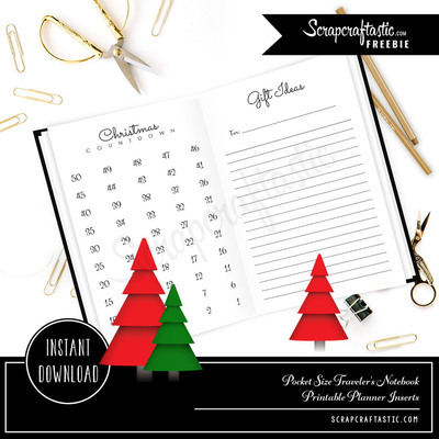 Christmas Countdown and Gift Ideas Pocket Size Traveler's Notebook Inserts