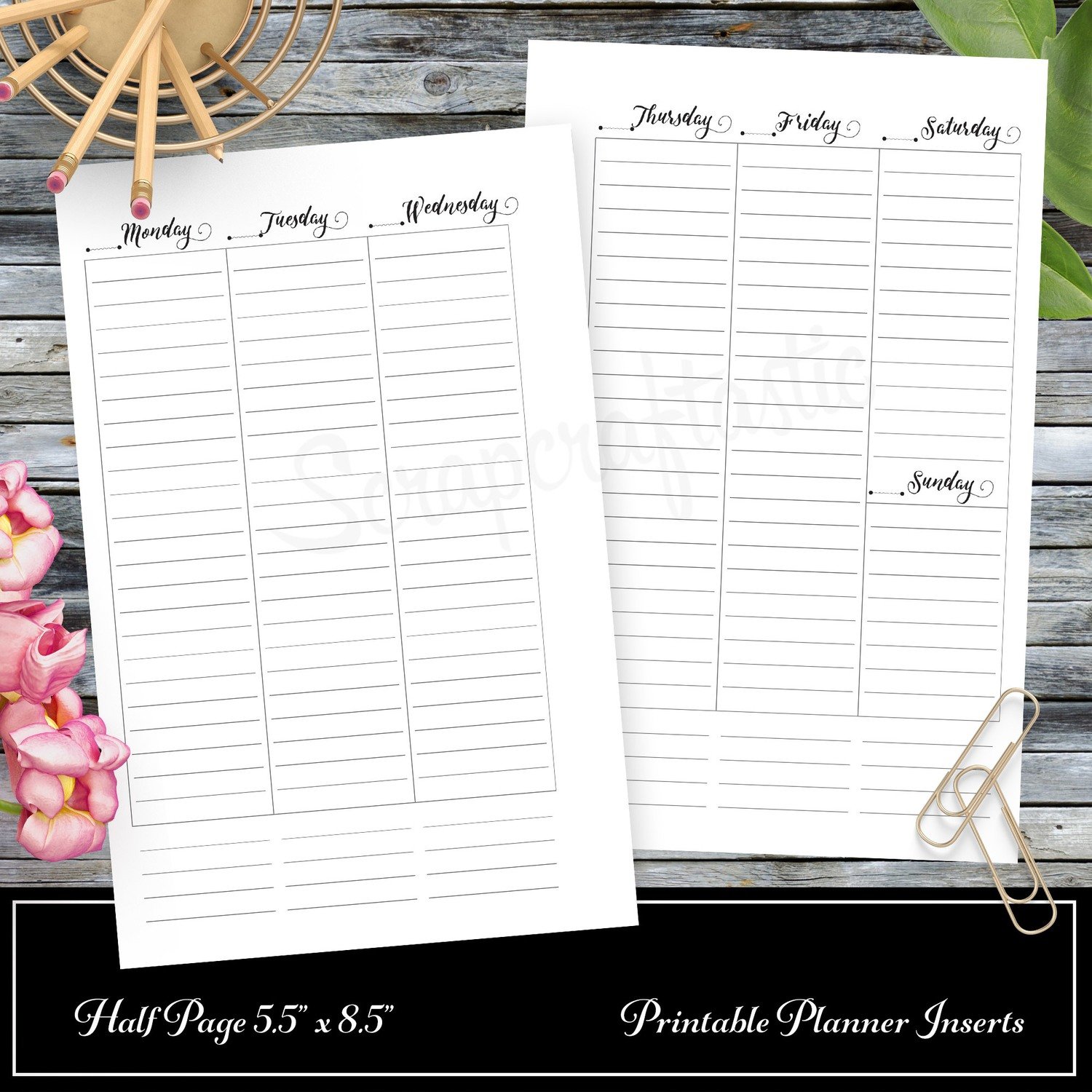 wo2p column lined half page printable planner insert refill undated fits a5 binder recollections filofax kikki