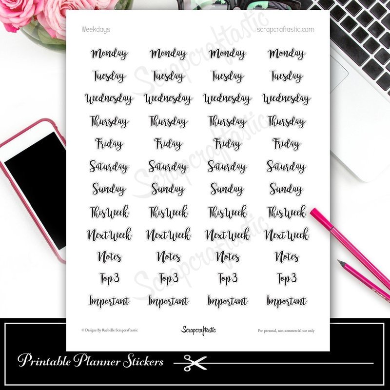 Weekday Printable Planner Stickers