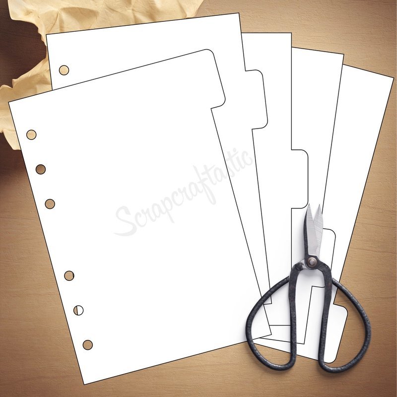 A6 RINGS - 5 Tab Divider Printable Templates and Cut Files