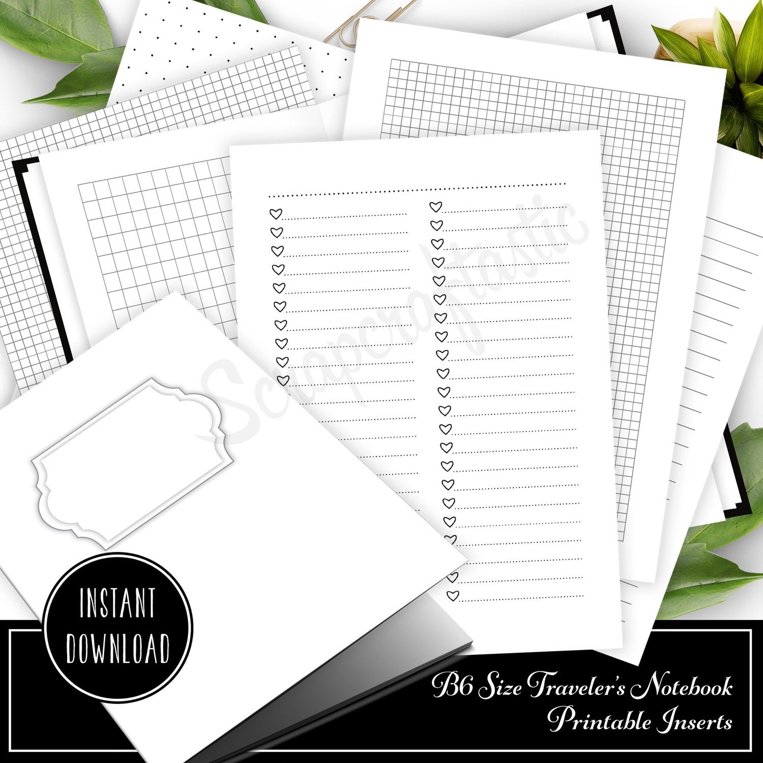 The Basics B6 Traveler's Notebook Printable Inserts - Cover, Checklists, Grids, Dot Grids, Lined and Blank Inserts