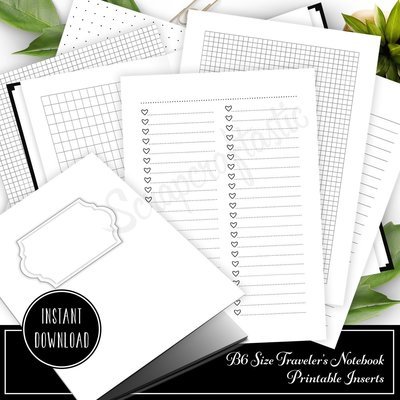 The Basics B6 Traveler's Notebook Printable Inserts - Cover, Checklists, Grids, Dot Grids, Lined and Blank Inserts
