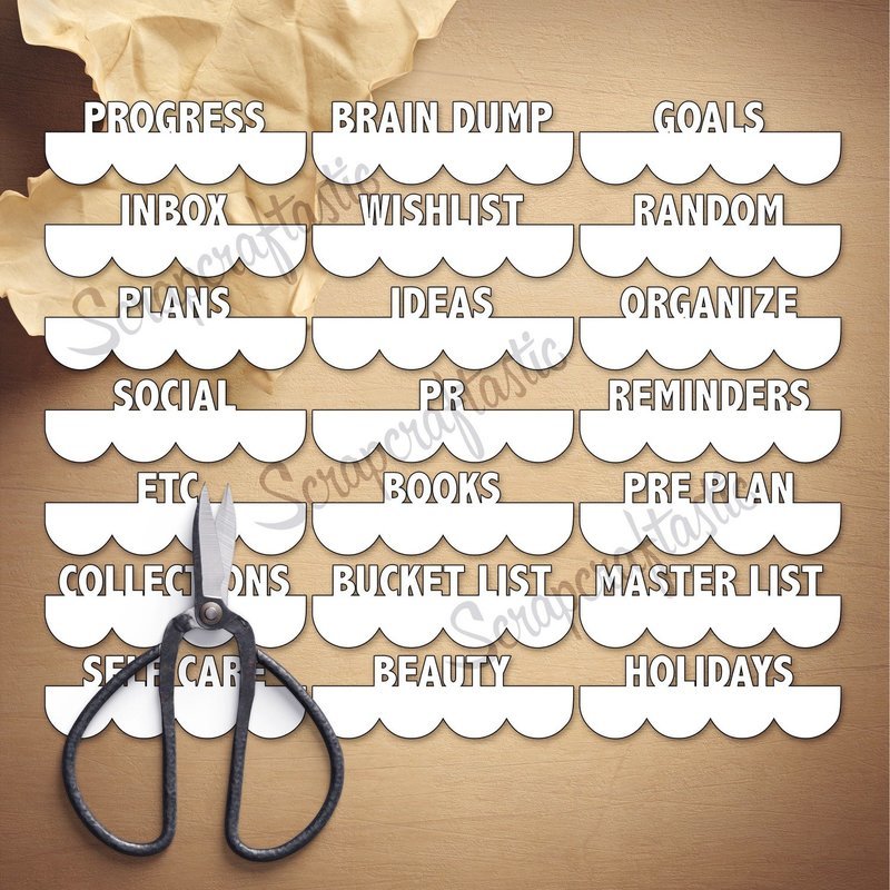 3 Inch Scalloped Edge  Word Tabs SVG and Studio Cut Files - Set 2 Planner Life