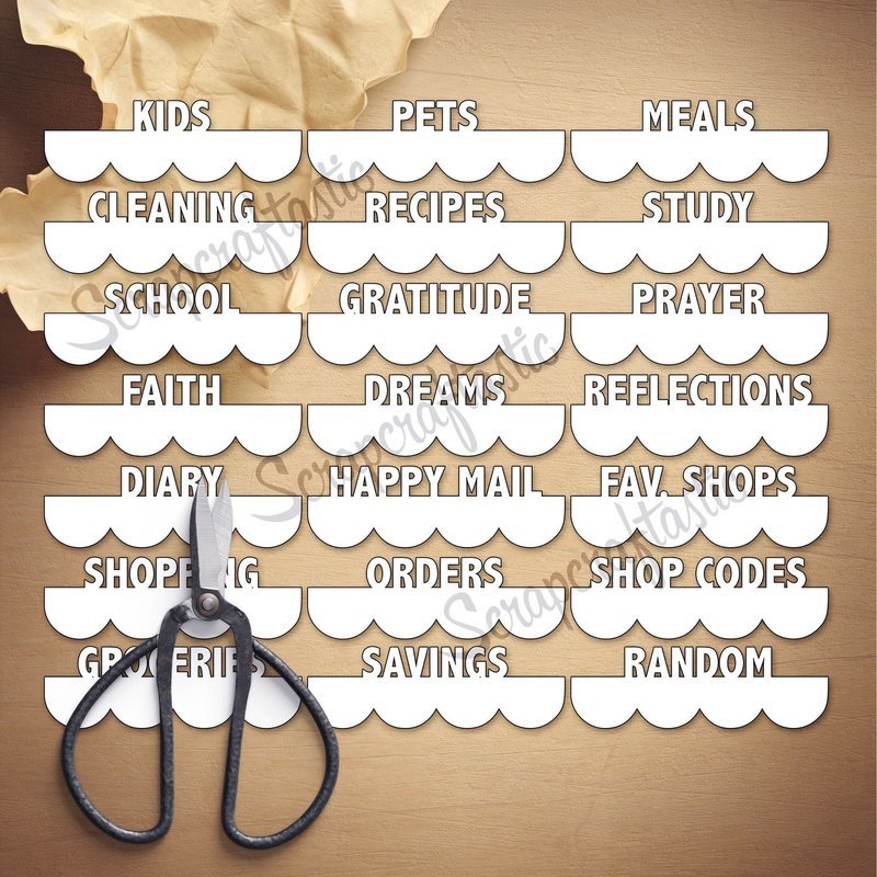 3 Inch Scalloped Edge  Word Tabs SVG and Studio Cut Files - Set 3 Planner Life
