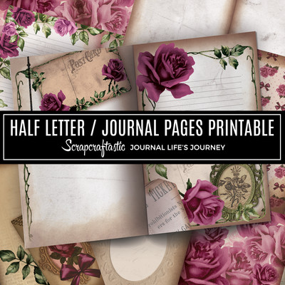 Deep Floral Vintage Digital Printable Half Letter Junk Journal Pages