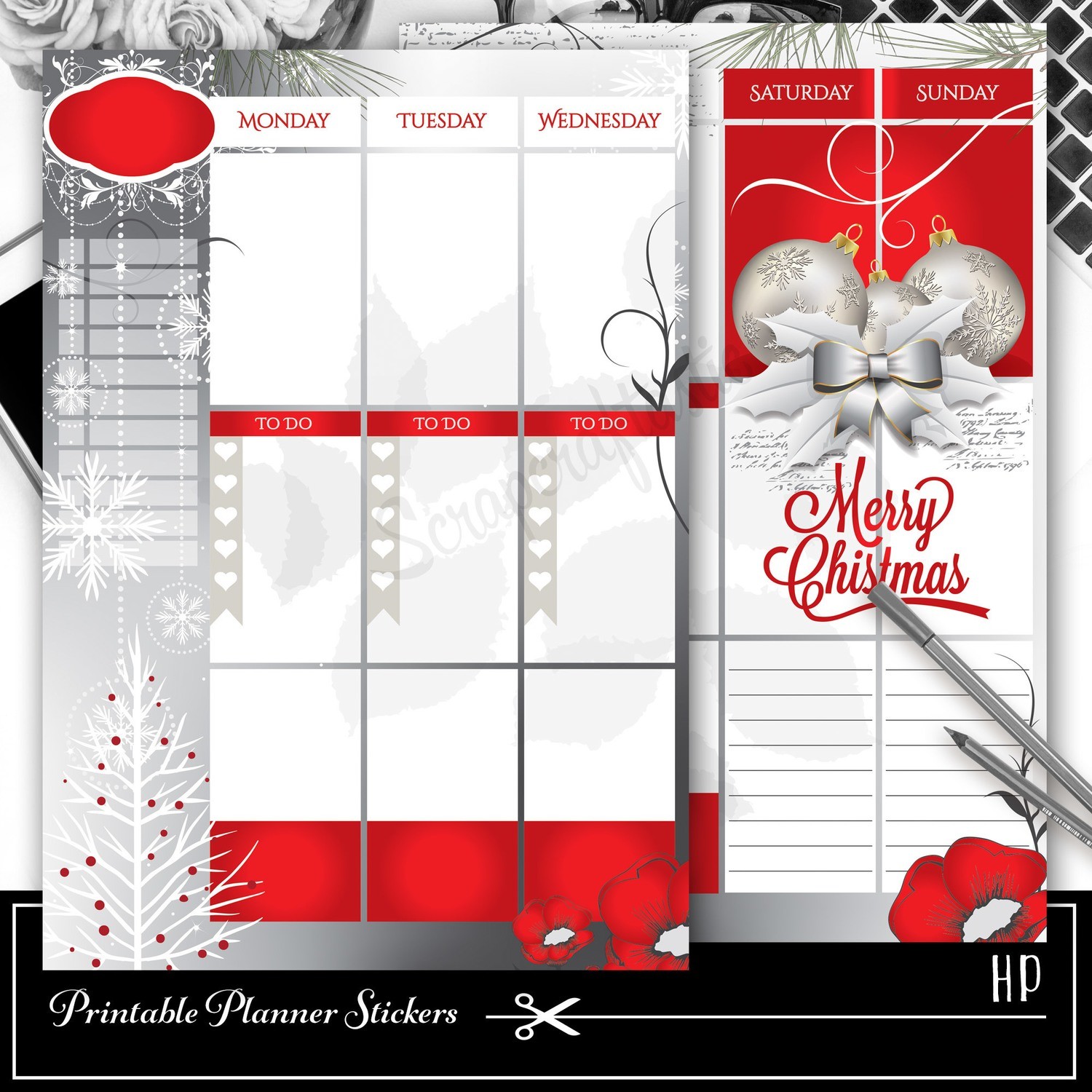 Classic Disc Red Christmas Week Planner Spread Printable Planner Sticker Overlay For Classic Size Mambi Happy Planner