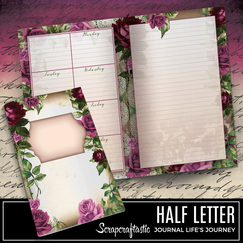 HALF LETTER - Deep Floral Vintage Printable Undated Weekly Journal