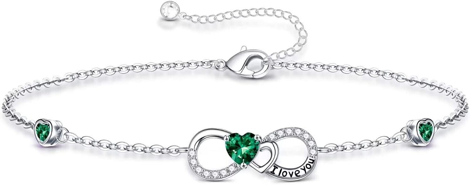 Love Heart Birthstone Bracelet for Women, 925 Sterling Silver Birthstone Bracelet Jewelry Anniversary Valentines Day Gifts for Her Mothers Day Christmas Birthday Gifts for Women Teen Girls