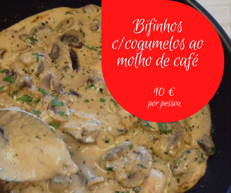 Bifinhos com cogumelos ao molho de caté
