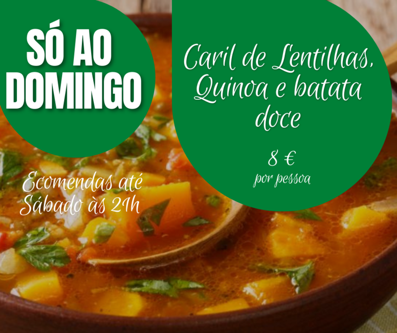 Caril de lentilhas, quinoa e batata doce