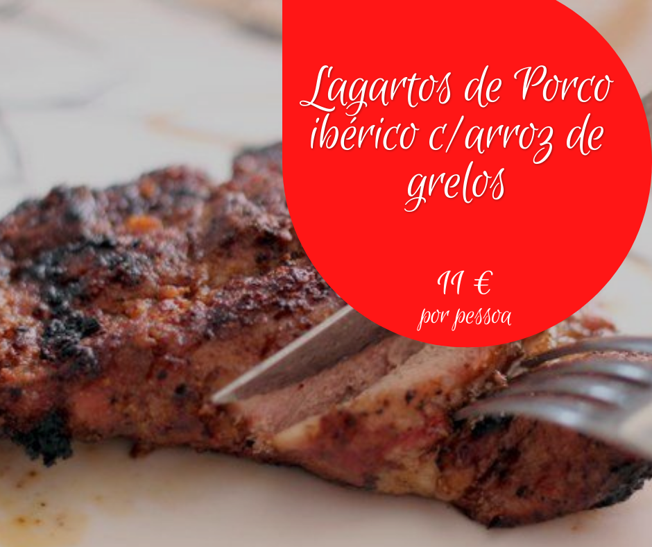 Lagartos de Porco ibérico com arroz de grelos