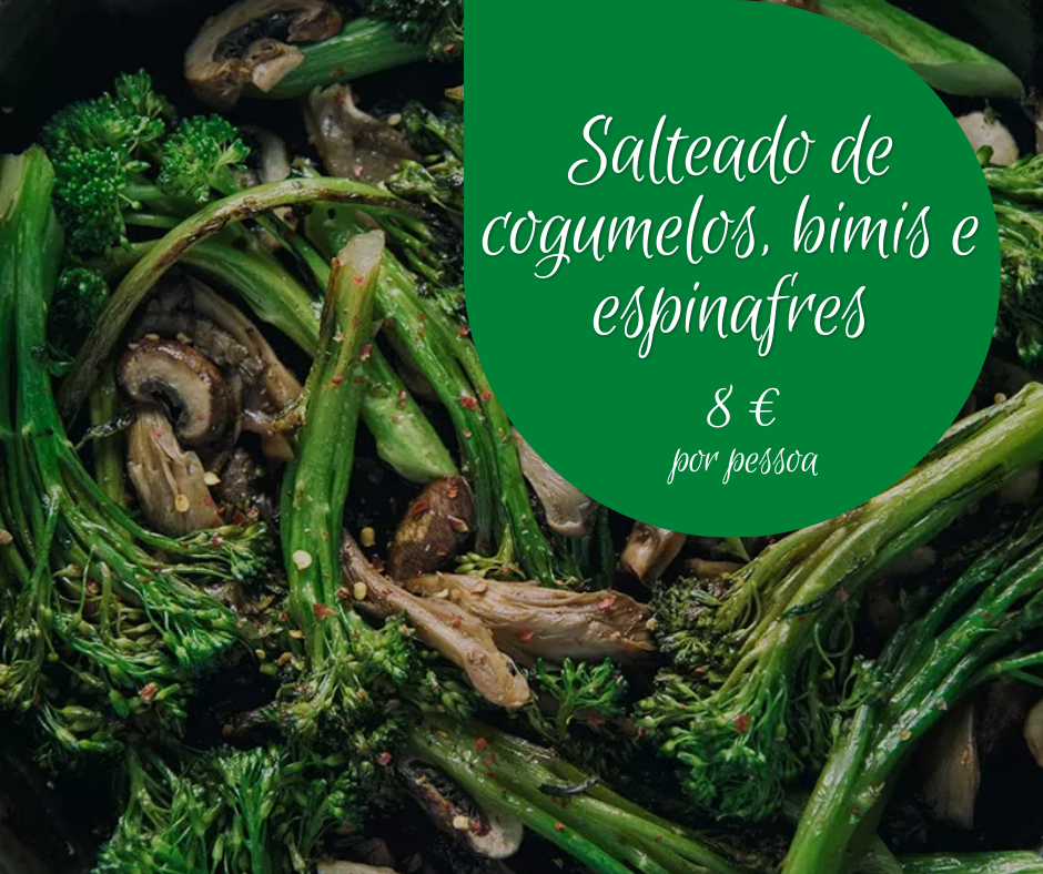 Salteado de cogumelos, bimis e espinafres c/balsâmico