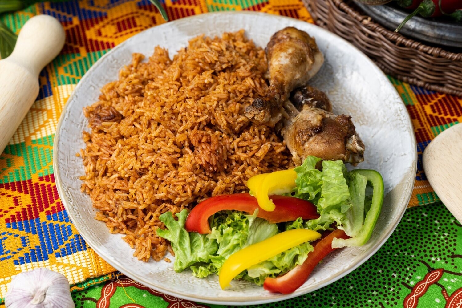 Jollof Rice Served with Goat or Chicken