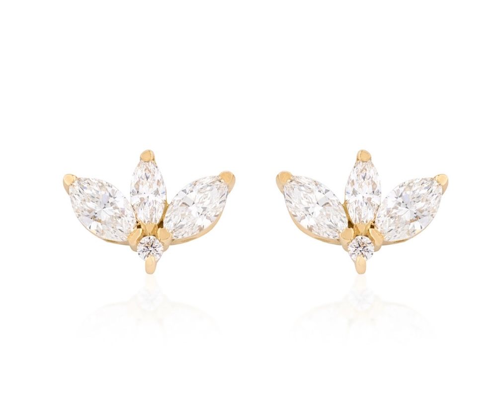 18K Gold Lotus Diamond Earrings