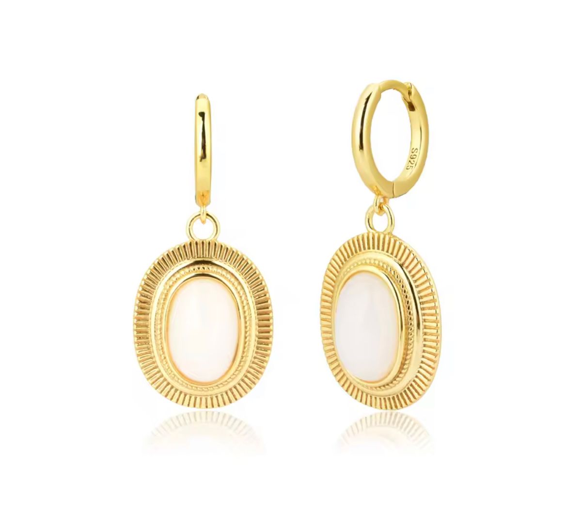 White Oval Drop Earring