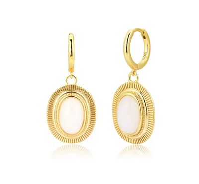 White Oval Drop Earring
